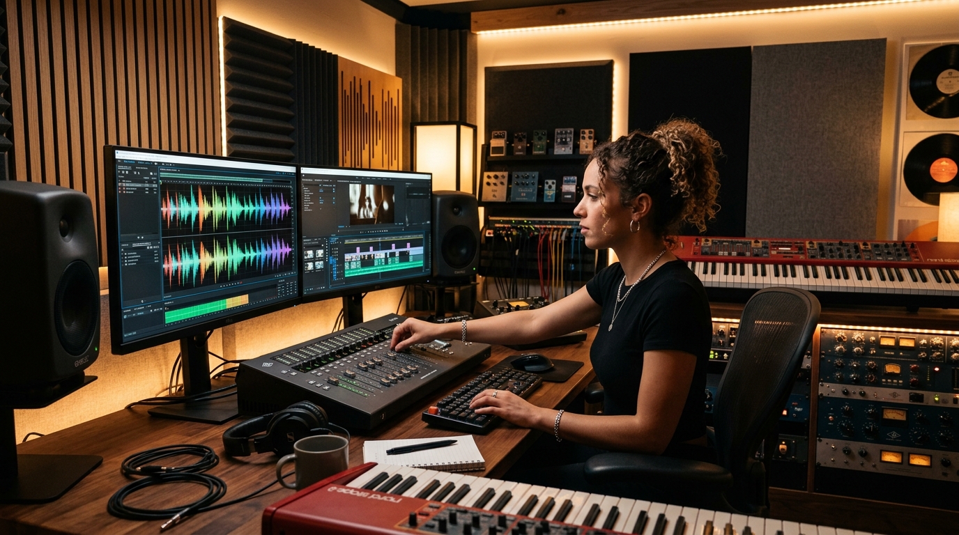 Adobe Firefly üretken ses stüdyosu ve yapay zekâ müzik prodüksiyon ortamı
