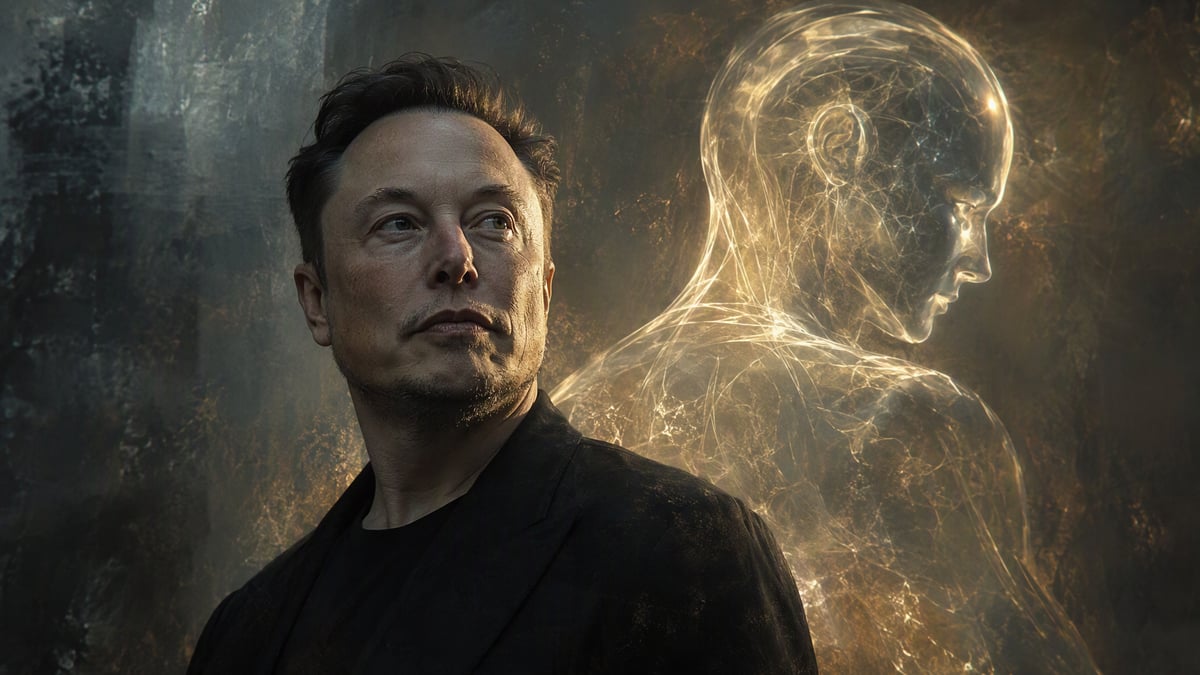 Elon Musk'ın düşünceli ve kararlı yüz ifadesini yansıtan editoryal portresi