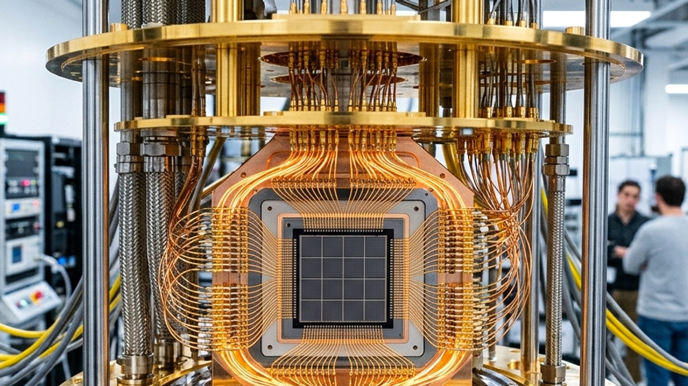 Temiz oda laboratuvarında altın kaplama uzay aracı termal radyatör tepsisine monte edilmiş dört adet özel silikon Tensor Processing Unit çipi