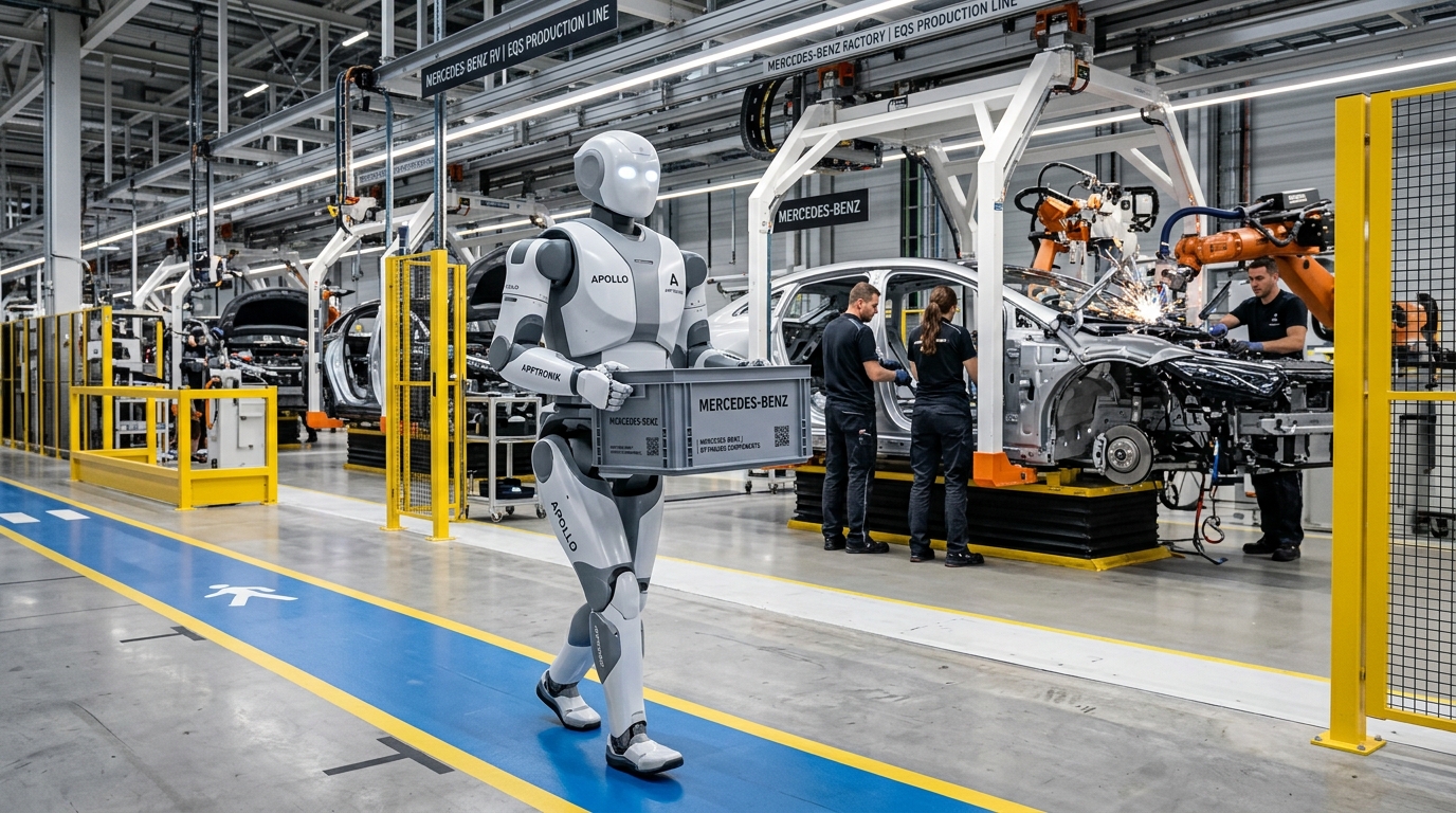 Mercedes-Benz otomobil montaj hattında çalışan Apptronik Apollo insansı robotu