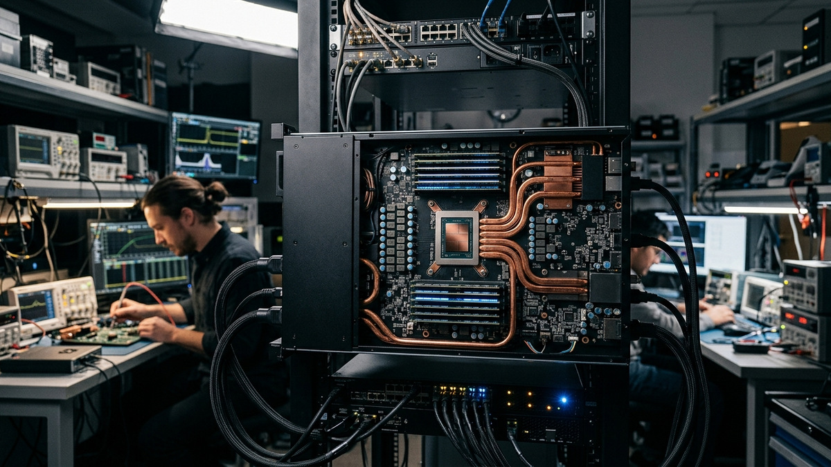 Modern donanım laboratuvarında yeni nesil Positron AI hızlandırıcı sunucu kasası