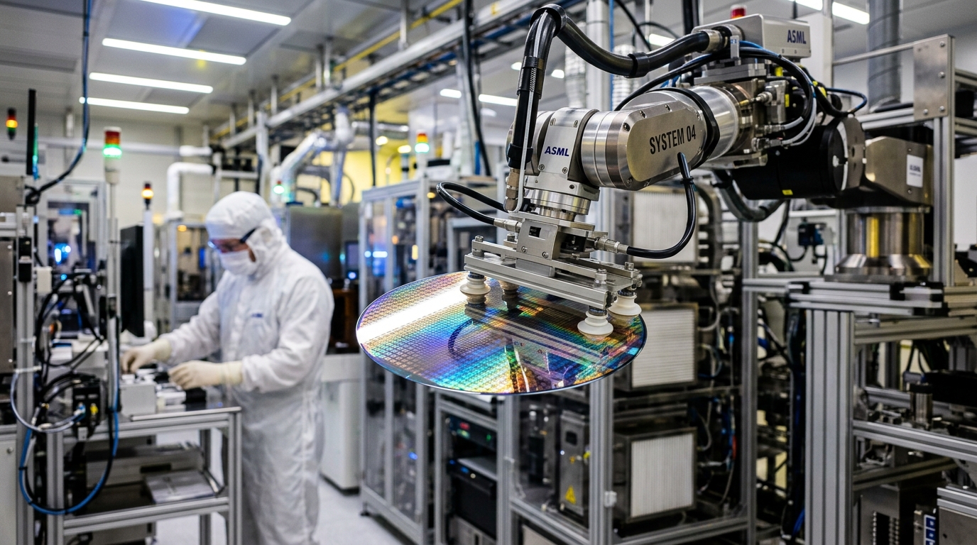 TSMC Hsinchu Fab 20 temiz odasında ASML Hyper-NA EUV litografi makinesi ve 1.4nm A14 silikon plakası